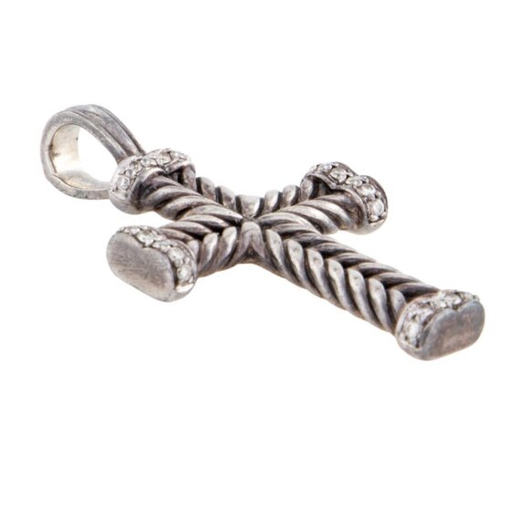 DAVID YURMAN DIAMOND 0.38CTW STERLING SILVER CHEVRON CROSS PENDANT - Picture 5 of 7